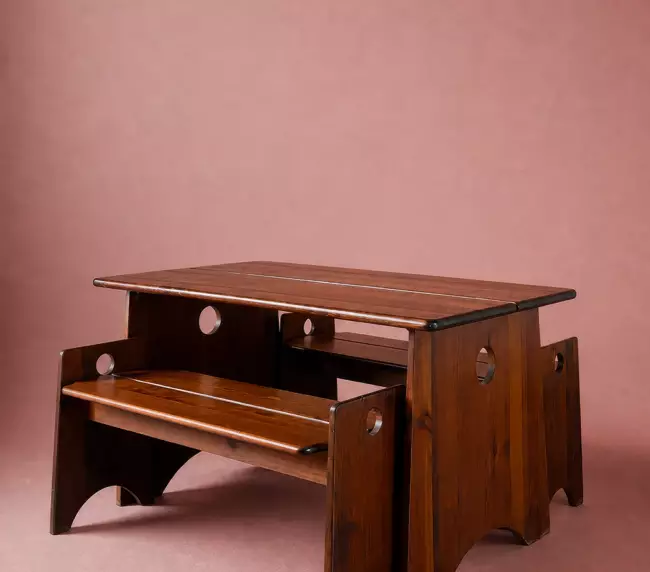 Table bancs bois ensemble Gilbert Marklund vintage collection_présentation